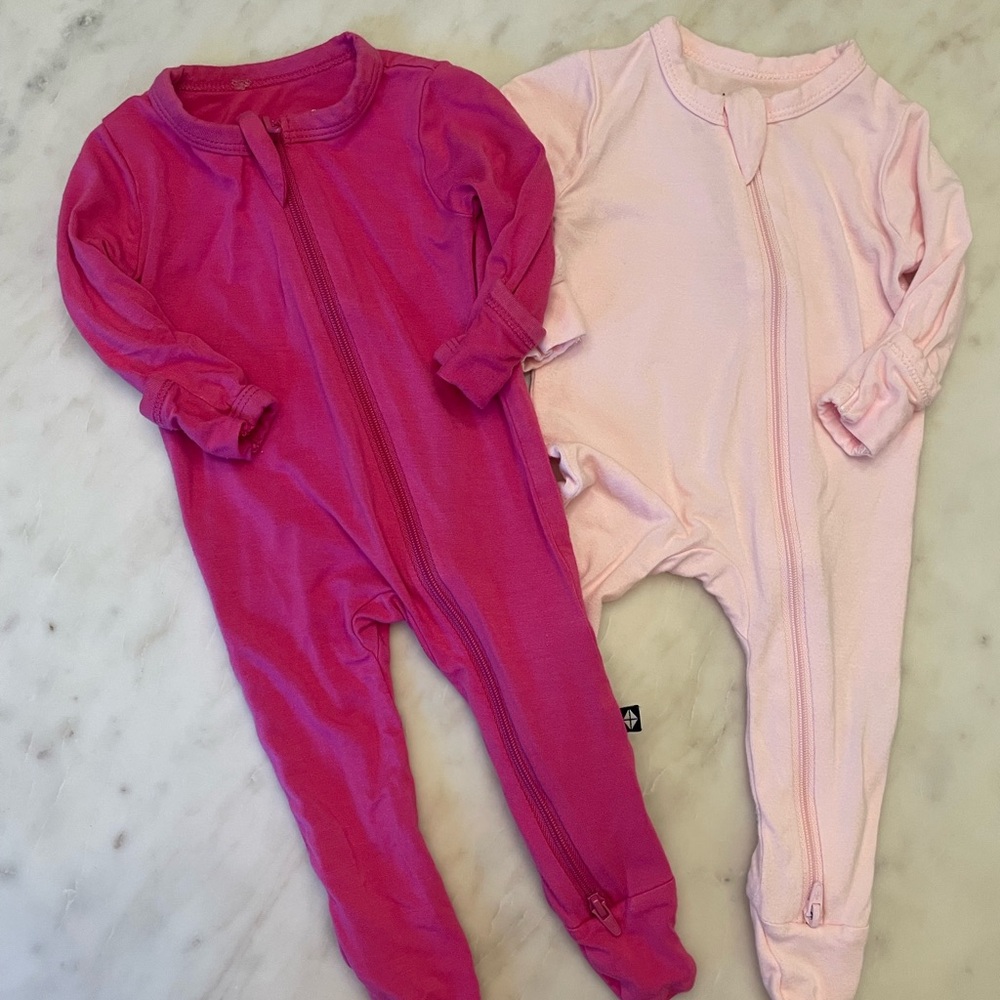 Kyte BABY Footies Dark Pink and Light Pink Soft Stretchy One Pieces